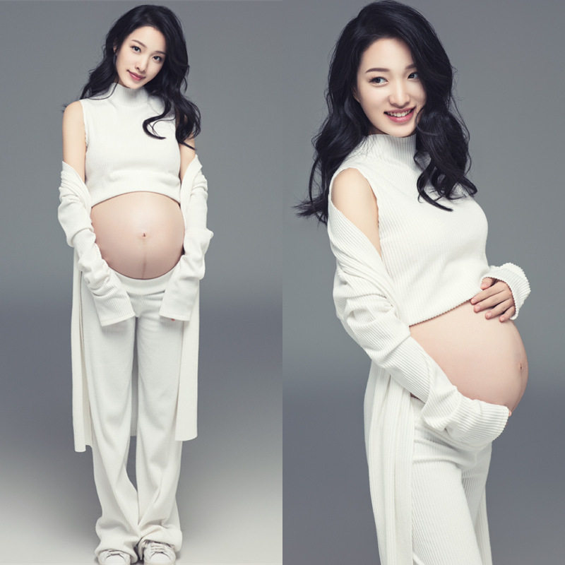 2023 Pregnant Women Care Show New White Knitting Sexy Fashion Show Show Art of Art