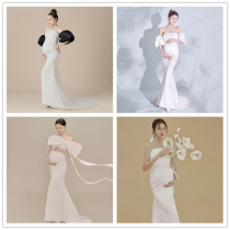 New maternity photo clothing beautiful pregnancy photo white tail dress studio pregnancy mommy art photo dress