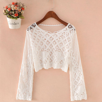ເສື້ອເຊີດແຂນຍາວໂບhemian retro crocheted hollow, ຄົນອັບເດດ: ພາຍນອກແລະ versatile ເທິງສັ້ນ, ເສື້ອວັນພັກຂອງແມ່ຍິງ trendy