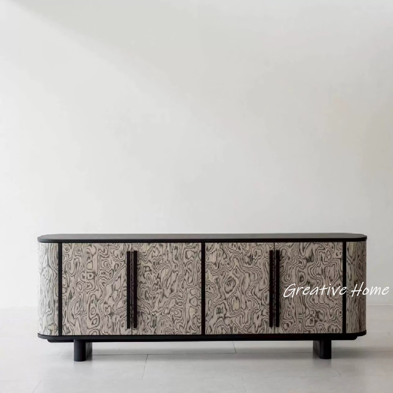 French Minimalist Style Solid Wood Tree Burl Veneer Tv Cabinet, High-End Creative Retro Sideboard, Italian-Style Wall-Mounted Storage Cabinet