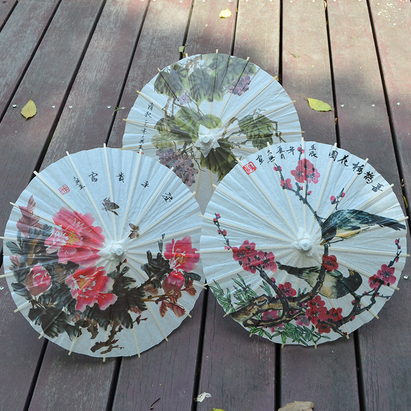 Three Mando not rainproof paper umbrella Classical peony plum mini small paper umbrella Kindergarten small decorative umbrella prop umbrella