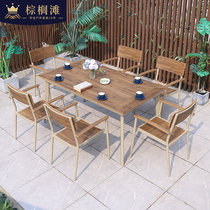 Outdoor patio minimalist plastic wood table and chairs outdoor villa open-air garden casual waterproof sunscreen cast aluminum table and chairs Nordic