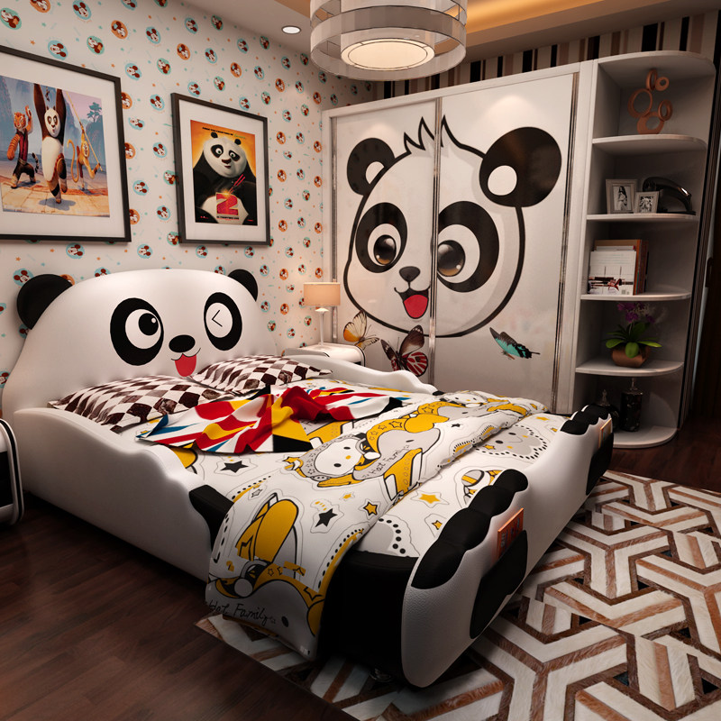 Children's bed double bed modern minimalist furniture with guardrail boy girl cartoon creative 1 5 meters single panda