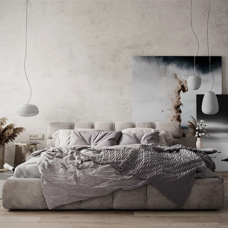 Bed Nordic ins style Italian style double bed master bedroom fabric bed light luxury soft bed tatami simple modern fabric bed