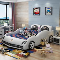 Childrens car creative bed single boy and girl cartoon leather bed 1 5m with guardrail small bed spot
