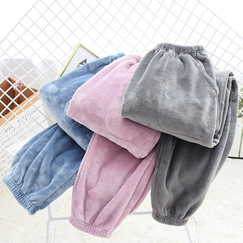 Couple pajamas Home pants Autumn and winter flannel men and women thickened warm coral velvet closed drawstring trousers large size