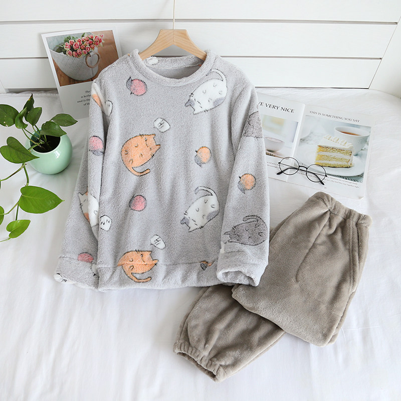 Couple pajamas men and women in winter coral thickening plus warm flannel lovely autumn winter home clothes cover