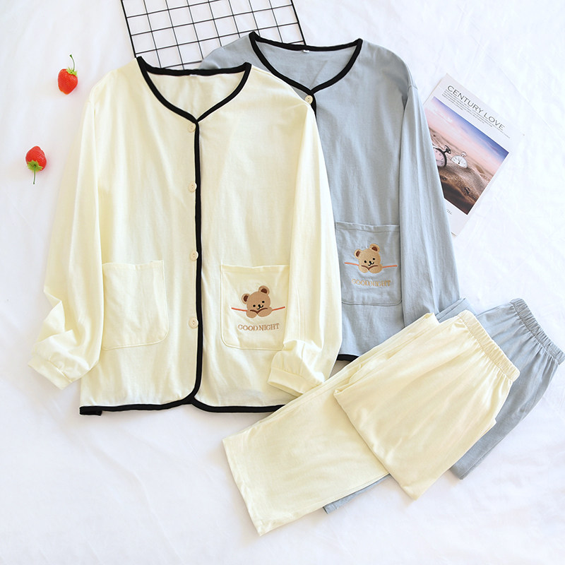 (Minimun) Sleeping Girl 2022 New knitted girl Spring and autumn long sleeve pure cotton Home clothes Two sets thin