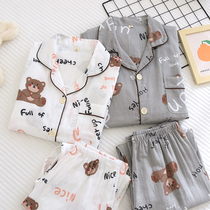 Pure cotton cloth sleepwear lovers long sleeve mens all-cotton spring and autumn style womens home suits suit 2022 new summer