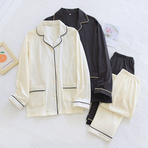 Minimalist all-cotton lovers pyjamas for mens spring and autumn season pure cotton combi loose long sleeve big code home suit suit