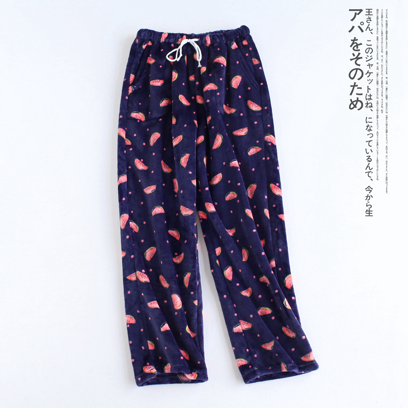 Mùa thu và mùa đông phụ nữ flannel kích thước lớn dày nam pyjama lông cừu san hô quần quần cặp vợ chồng nhà quần jean ống rộng nam