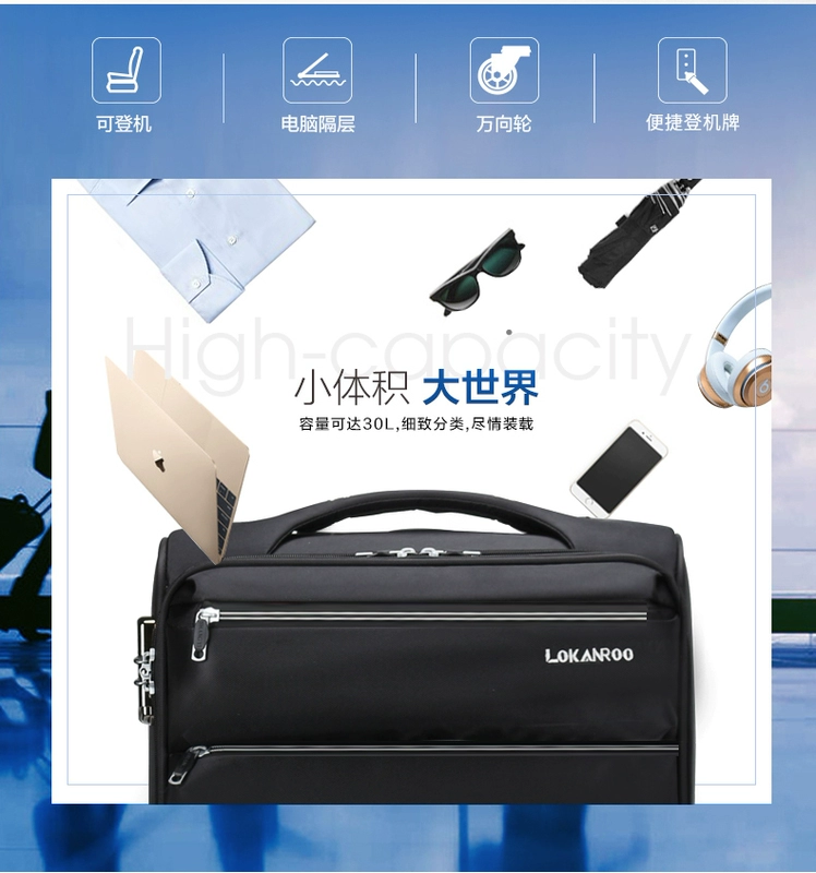 Kangaroo bạt mềm vali phổ quát bánh xe đẩy trường hợp 14 inch 16 inch kinh doanh nội trú nam và nữ vali