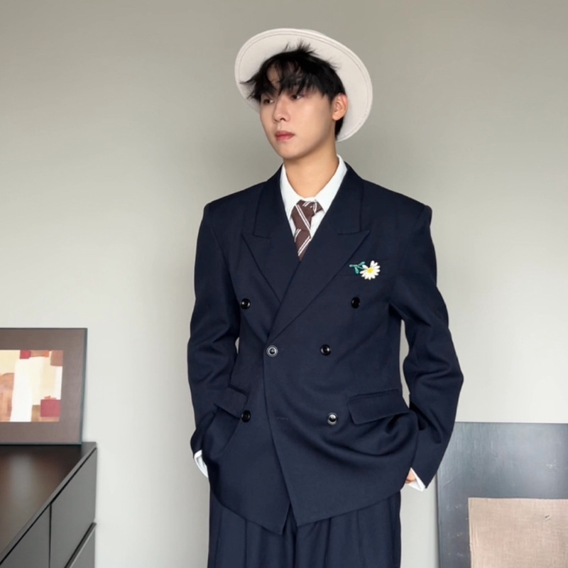 Agong Original Gd888 Same Style Spring Jacket High-End Peaked Lapel Double-Breasted Suit Men's Casual Suit Set