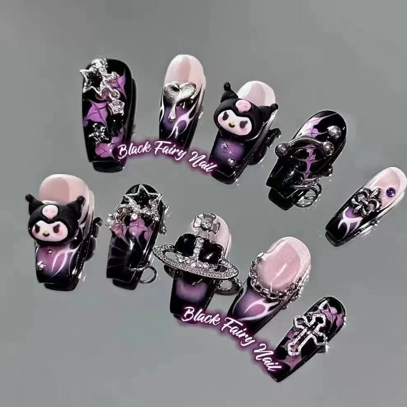 Punk Kuromi Manicure Black Purple Sweet Cool Hot Girl Wearable Manicure Y2K Removable Nails Wearable Nails 320 Punk Kuromi Manicure Black Purple Sweet Cool Hot Girl Wearable Manicure Y2K Removable Nails Wearable Nails 320