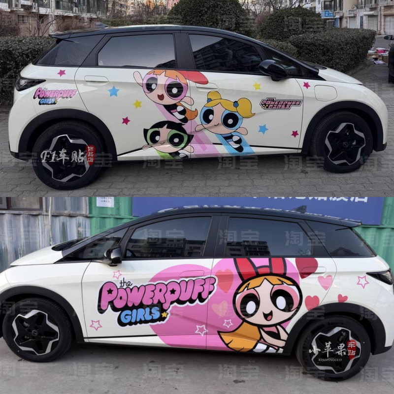 Suitable for Dolphin Seagull Car Stickers, Cartoon Powerpuff Girls Volkswagen Id3 Personalized Car Body Decoration Stickers