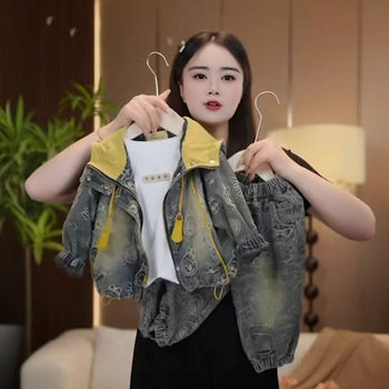 Boys' Autumn Outfit Set 2025 Autumn Baby Clothes Trendy Cool Toddler Children's Denim Jacket Two-Piece Set Trendy