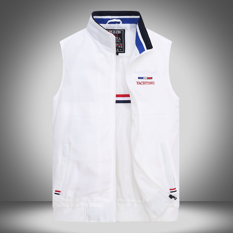 2024 Spring and Autumn Shark Men's Stand Collar Casual Vest Jacket Men's Paul Embroidery Youth Solid Color Polo Vest