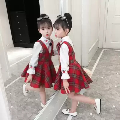 Girls' Dress Spring and Autumn 2021 New Children's Long Sleeve Shirt Children's Nest Dress Korean version of the two-piece skirt