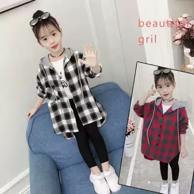 Girls shirt 2021 new autumn children Korean version of foreign style top Tong cotton cotton long sleeve plaid small shirt tide