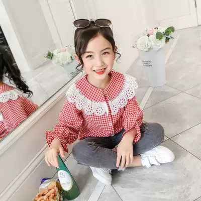 Girls shirt 2019 new autumn children Korean version of foreign style shirt in big children cotton cotton striped cardigan jacket coat tide