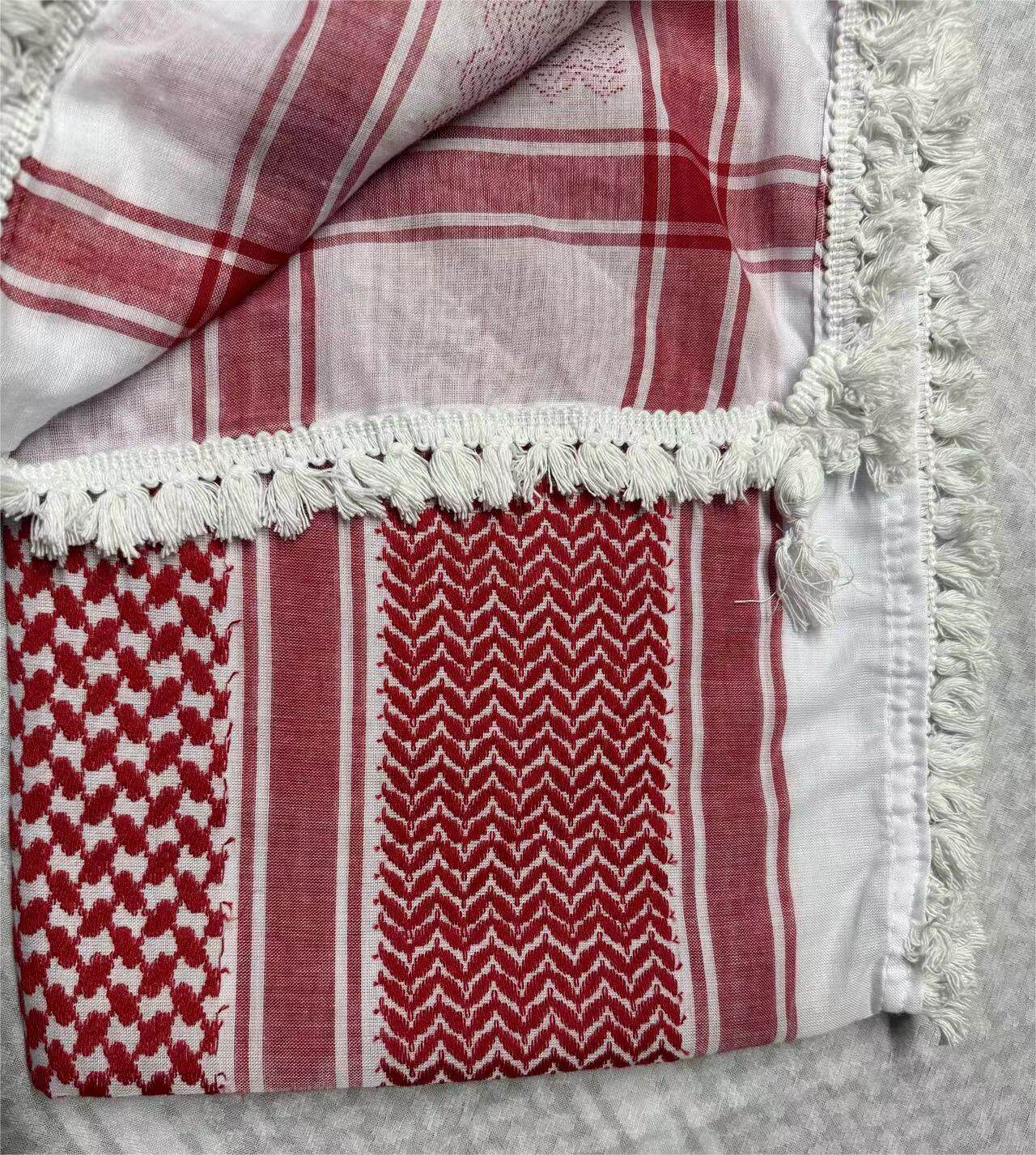 阿拉伯提花棉花球红黑彩双结头巾-阿拉法特满天星密结迪拜民族风详情10