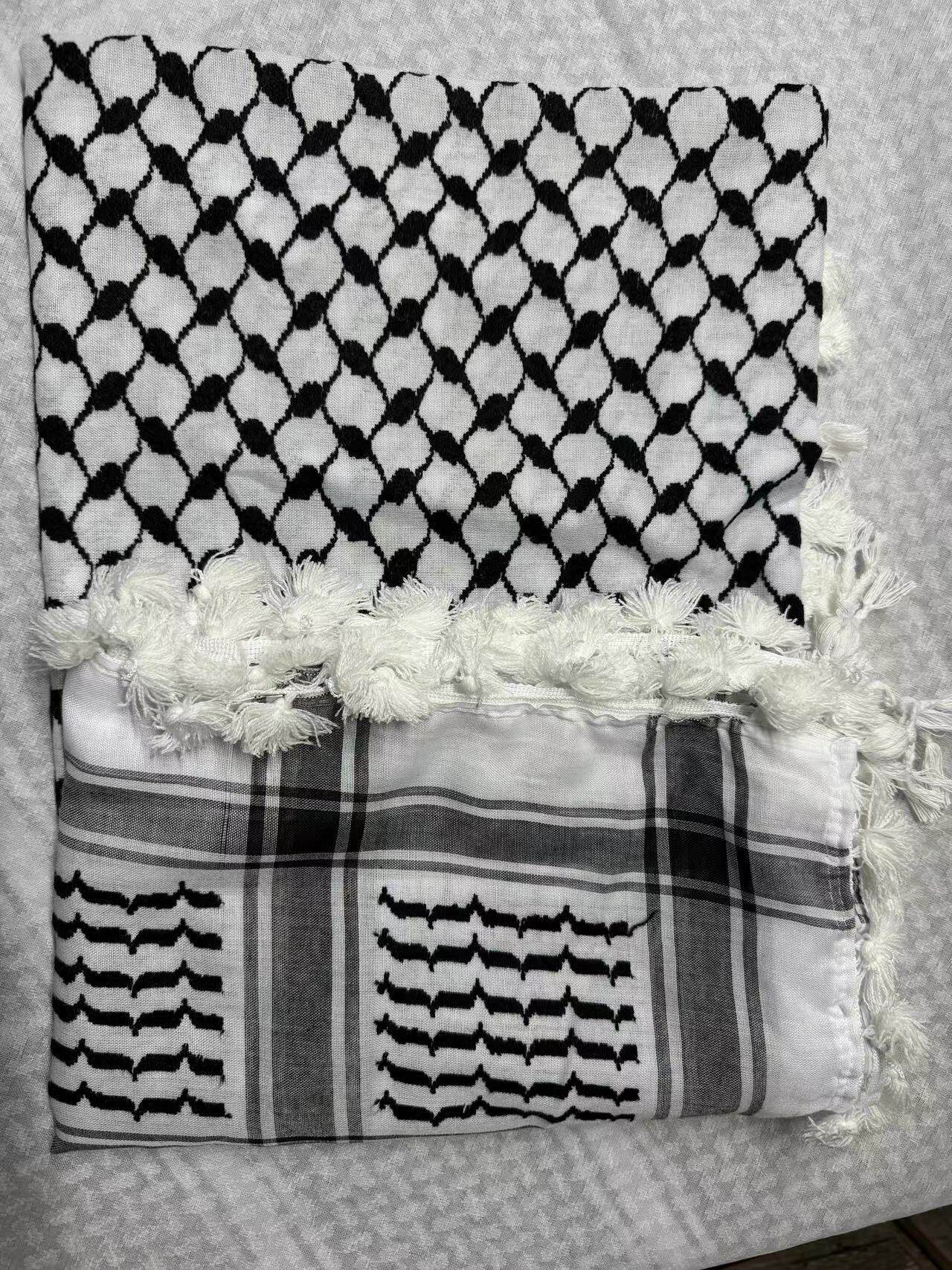 阿拉伯提花棉花球红黑彩双结头巾-阿拉法特满天星密结迪拜民族风详情7