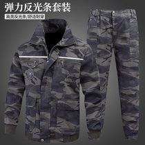 Spring and autumn overalls suit mens cotton anti-scalding thickened welder camouflage labor insurance clothing to work wear-resistant elastic tooling