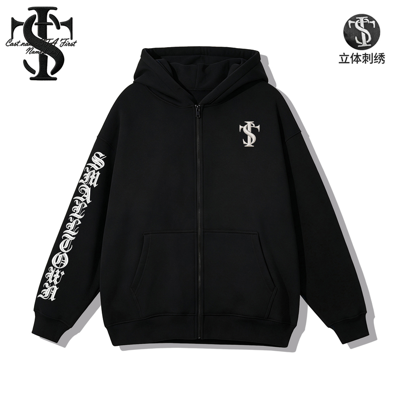 Stk Official Flagship Store Genuine Product: Floral Lettering Cardigan Hooded Sweatshirt, American Retro Embroidery Autumn and Winter Jacket Stk Official Flagship Store Genuine Product: Floral Lettering Cardigan Hooded Sweatshirt, American Retro Embroidery Autumn and Winter Jacket