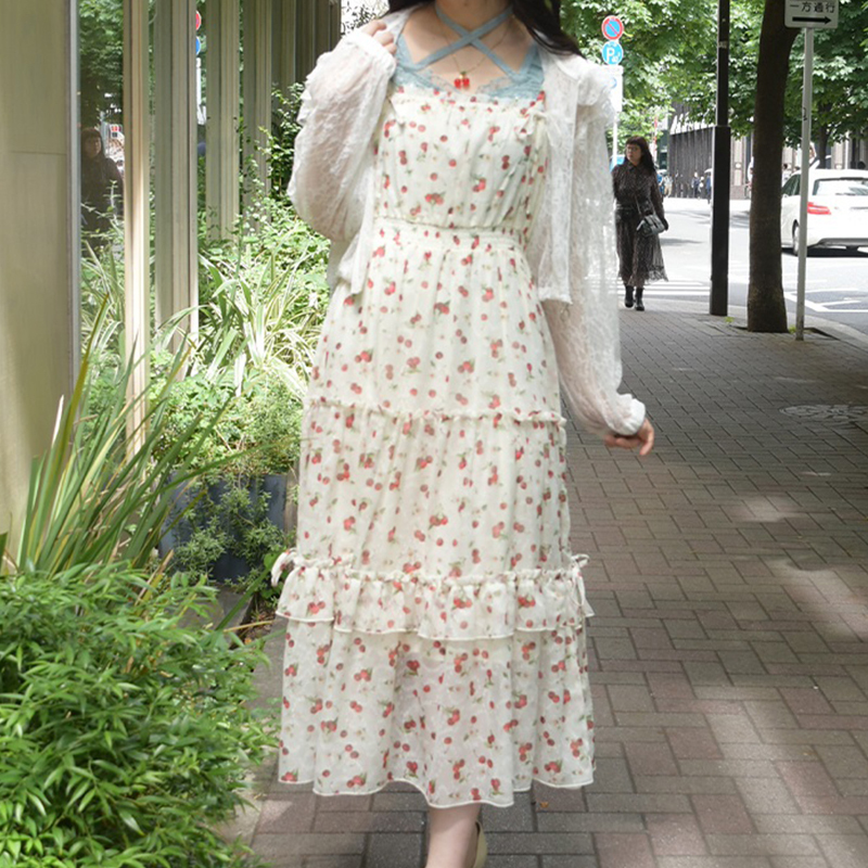Axesfemme Japanese Summer Fashion Lightweight Cherry Cake Silhouette Spaghetti Strap Dress Ci341X56 Axesfemme Japanese Summer Fashion Lightweight Cherry Cake Silhouette Spaghetti Strap Dress Ci341X56