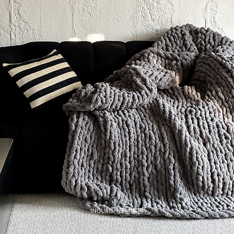Zexi Hand-Woven Blanket Decorative Blanket Sofa Throw Blanket Bed End Blanket Solid Color Chunky Yarn Nordic Photo Blanket