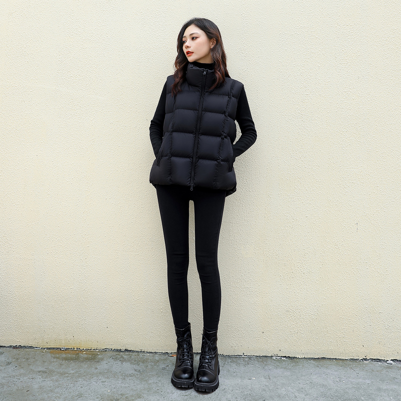Black Stand-Up Collar down Vest for Women 2026 Autumn and Winter New Korean Style Versatile Slimming Sleeveless Warm Vest Jacket Black Stand-Up Collar down Vest for Women 2026 Autumn and Winter New Korean Style Versatile Slimming Sleeveless Warm Vest Jacket