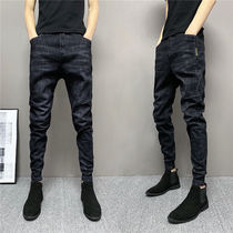 Spring and Autumn jeans mens thin slim trousers Joker youth casual summer mid-waist black Harlan pants