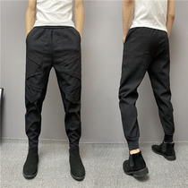 2021 New overalls autumn mens casual trousers slim feet solid color spirit guy bunch leg pencil pants