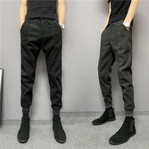 2021 new winter mens thickened tapered casual pants in waist and micro-slings in pure color and small guys pants