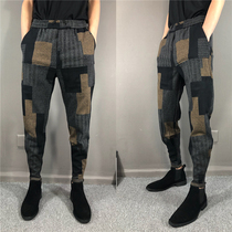 2021 New wide leg casual trousers mens feet stitching slim knit pants trend spirit guy sports pants