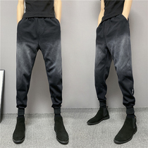 New winter plus suede thickened small footed male casual pants splicing gradient youth pop broadleg bunches khalen trousers