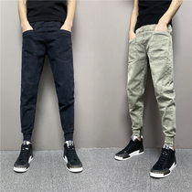 Spring mens new slim feet jeans big pocket trend thin casual pants spirit guy bunch feet Haren pants