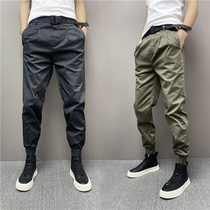 Summer mens thin toe casual pants popular Korean version of the tooling trend Joker slim fit stretch small feet ankle-length pants