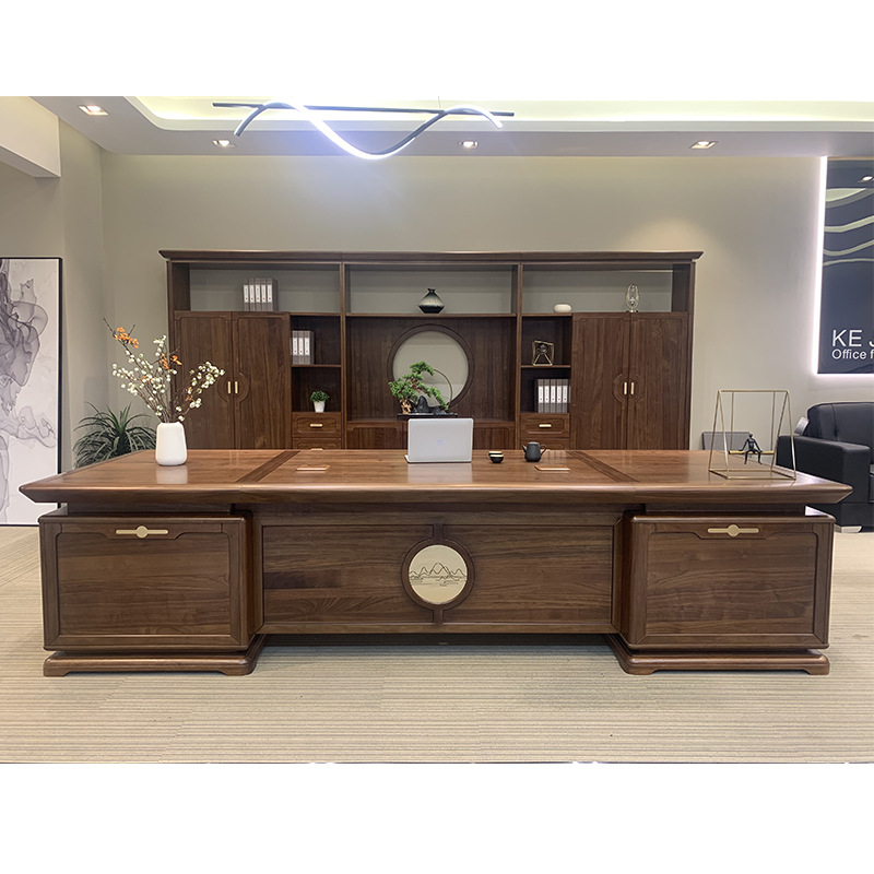 New Chinese boss solid wood desk combination modern minimalist big desk Zen Yi Wenya president office furniture