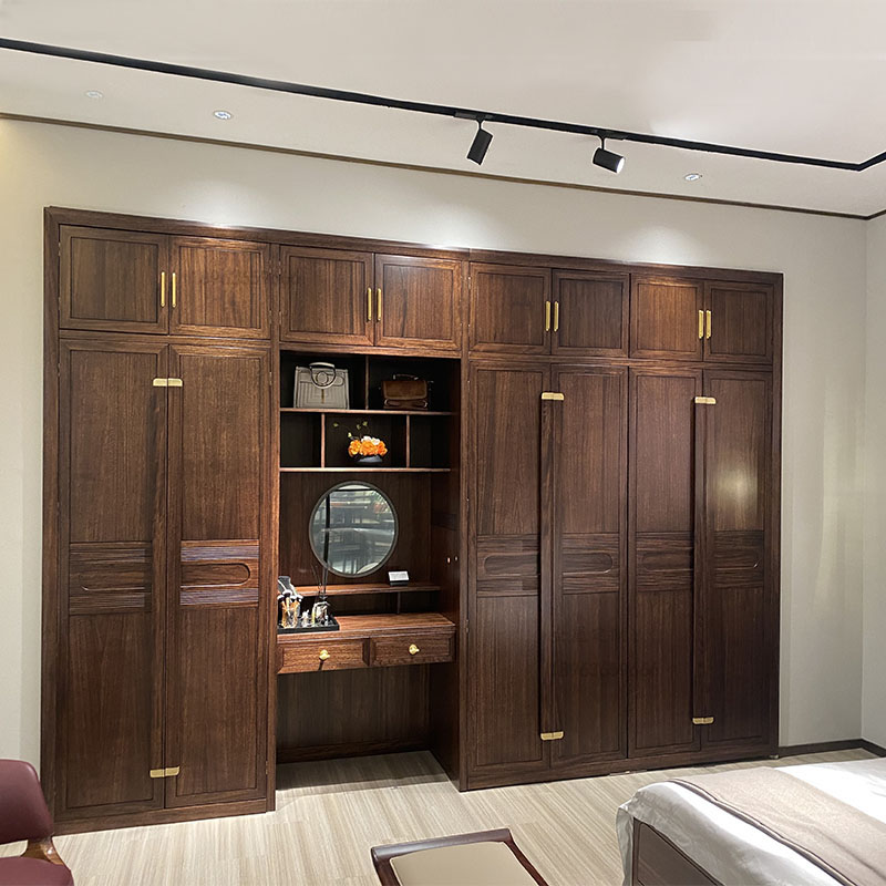 Full House Custom New Chinese Wardrobe Bedroom Closet Whole Design Solid Wood One To Top Modern Flat Door Wardrobe