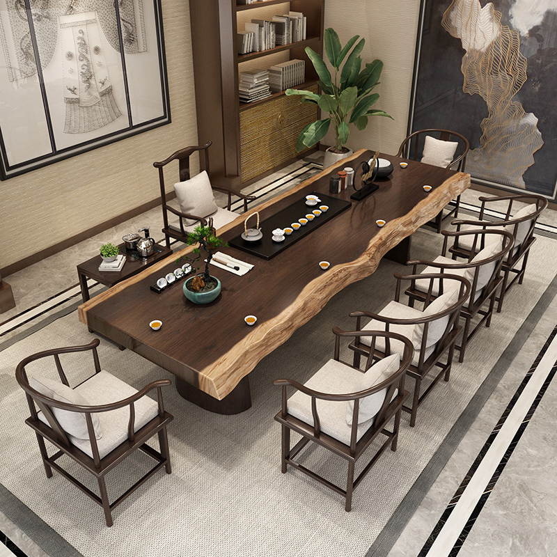 Log board Kung fu tea table New Chinese tea table Tea table and chair Solid wooden table Simple household tea table