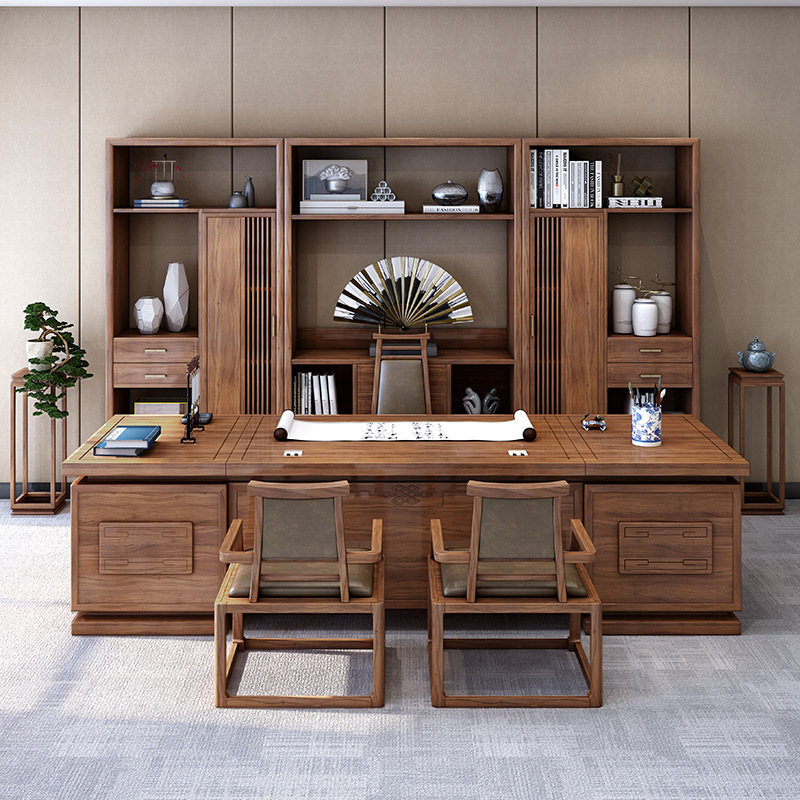 New Chinese-style office desk and chair combination solid wood boss's desk executive executive desk high-end Zen modern ash wood furniture