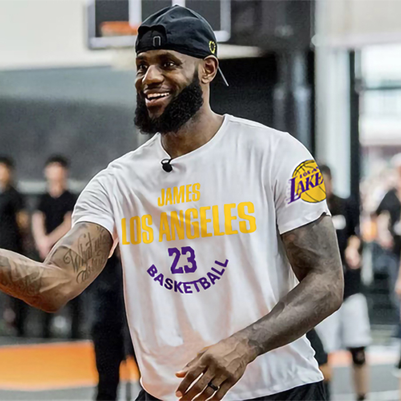 James T-Shirt Lakers Team Uniform Training Wear Student Large Size Lebron Lakers No. 23 Pure Cotton Men's Short Sleeve