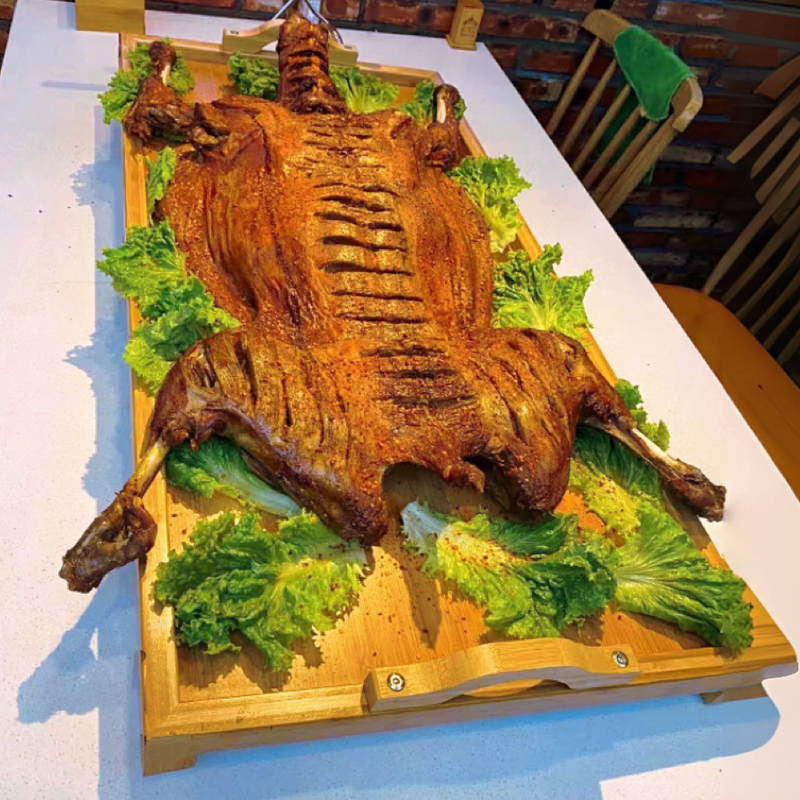 Rectangular Bamboo and Wood Serving Trays for Whole Roasted Lamb Banquets at Inner Mongolia Restaurants Rectangular Bamboo and Wood Serving Trays for Whole Roasted Lamb Banquets at Inner Mongolia Restaurants