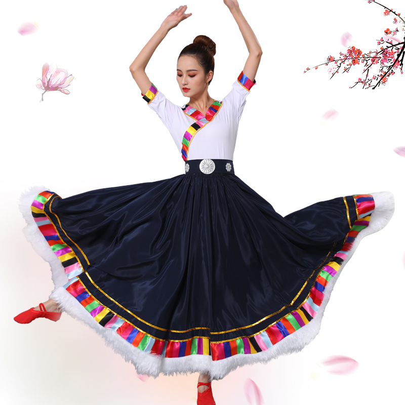 Tibetan dance practice dress Tibetan dress for half body dress National Wind Plaza Dance Performance Costume Women Practice training Skirt Woman