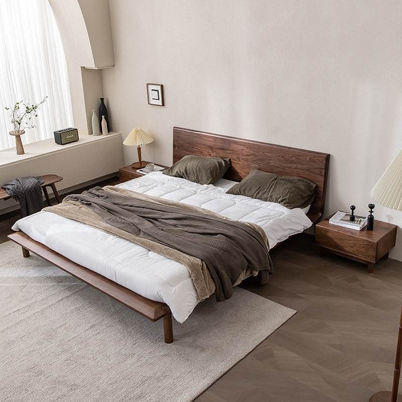 North American black walnut 1 8 meters double bed Nordic simple furniture light luxury frame 1 5 meters cherry wood solid wood bed