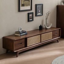North American black walnut rattan TV cabinet coffee table combination Nordic log custom modern minimalist all solid wood furniture