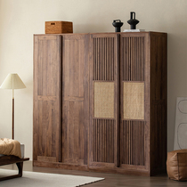 North American black walnut wardrobe bedroom Nordic Japanese locker rattan swing door cherry wood wardrobe combination