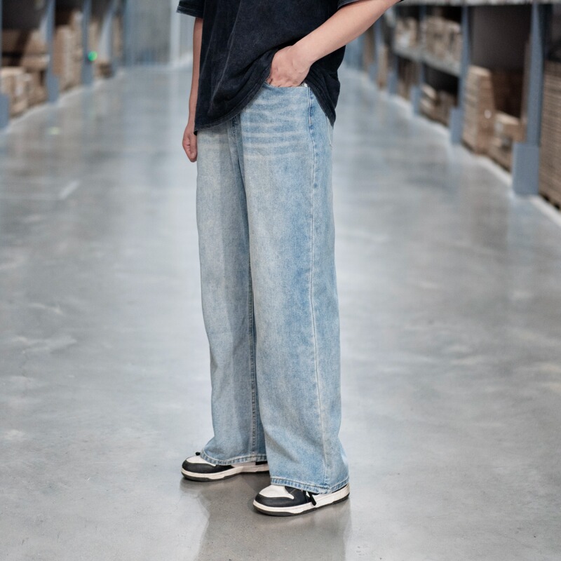 Jeans Washed Jeans Light Blue Japanese Style Harem Loose Trendyy Wide Leg Straight Couple Style Pants