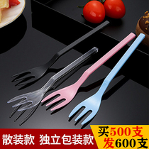 Thickened extended three-tooth fork disposable fruit fork plastic cake fork individually packed jelly long handle fruit tea